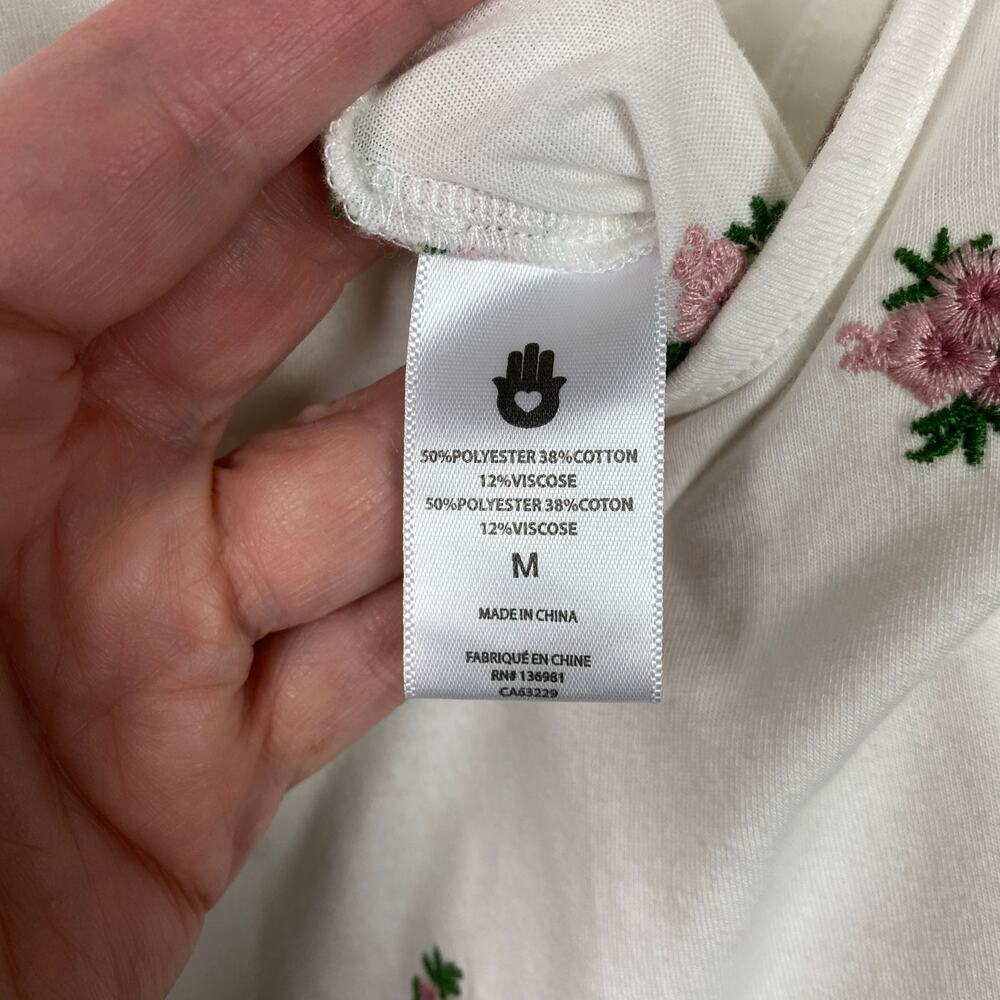 Spiritual Gangster White&Pink Embroidered Floral Perfect Lounge Romper Sz.M - Picture 12 of 13